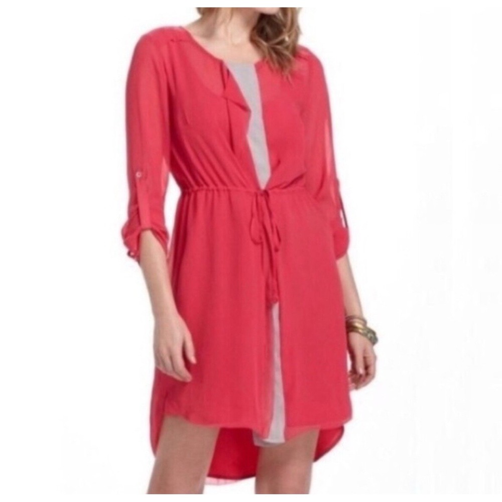 Anthropologie Isani Women's Contadora‎ Pink and Tan Layered Shirt Dress Size 4